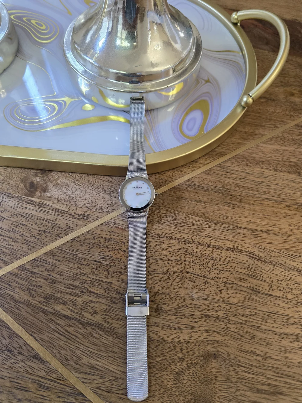 Skagen Silver Mesh Mother-of-Pearl Dial Women's Watch